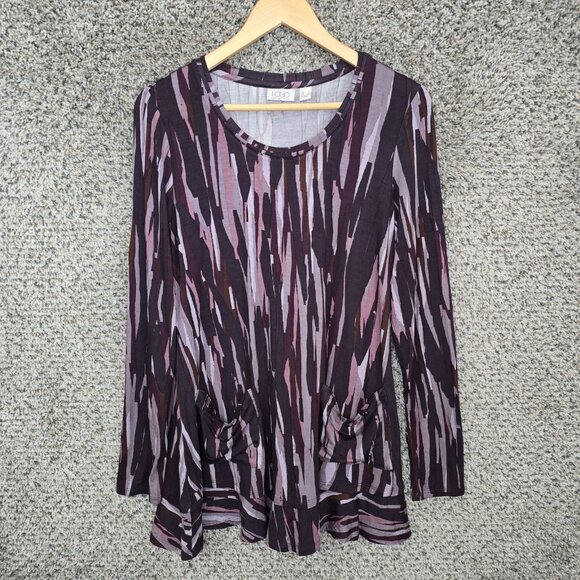 LOGO‎ Lori Goldstein Top Womens Small Purple Printed Scoop Neck Pockets Casual - Picture 1 of 7